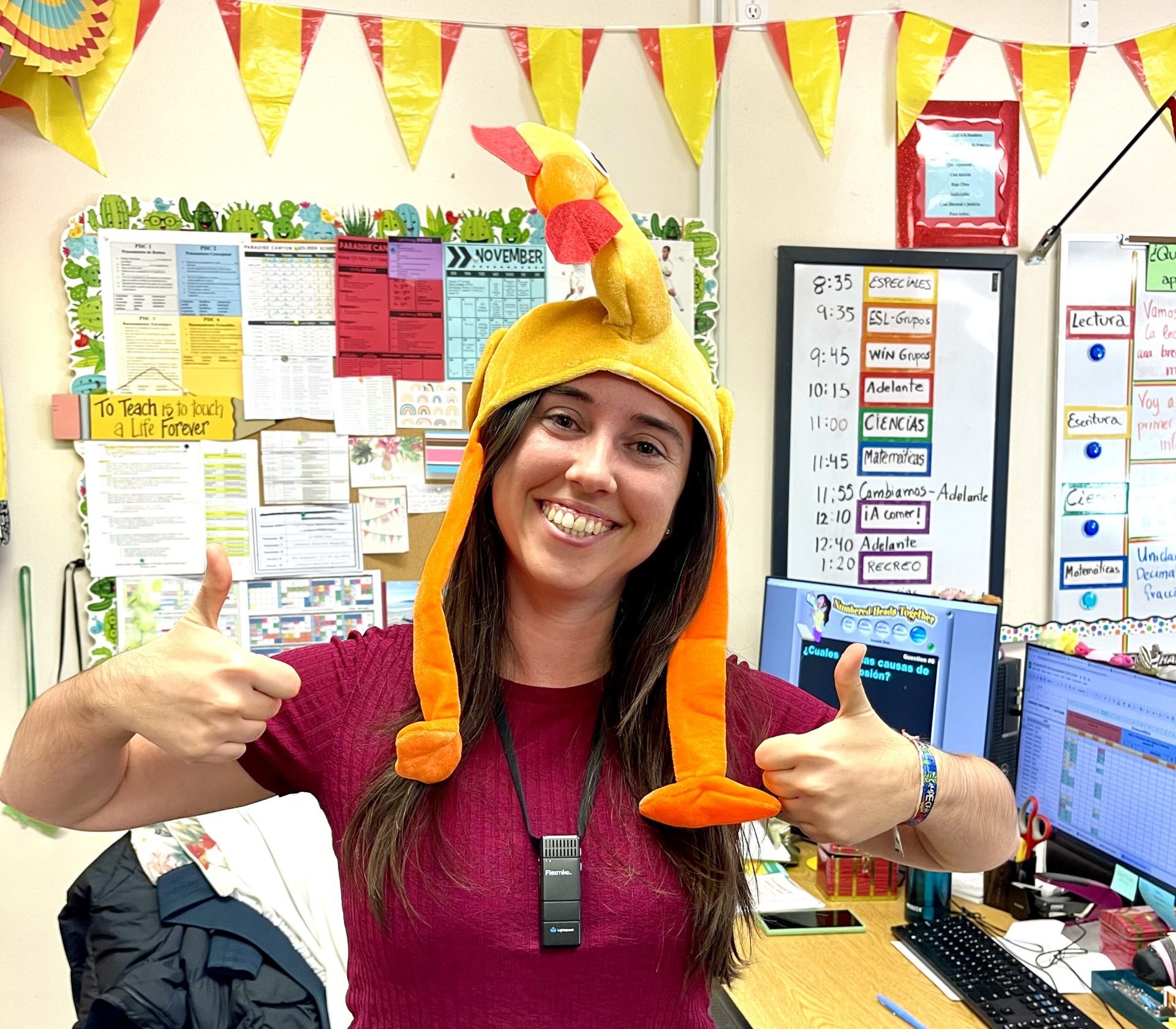 Mrs. Gonzalez wearing a Turkey Hat
