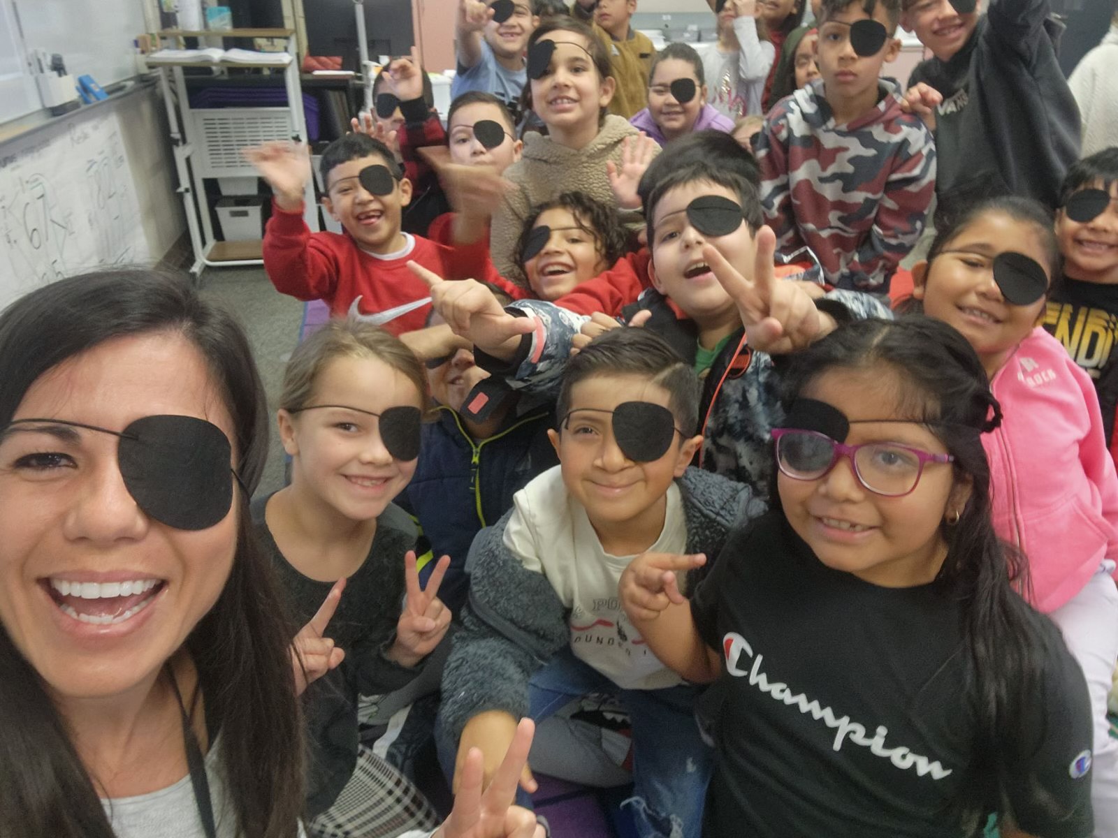 2nd grade students on Pirate day wearing Eye patches